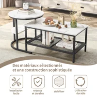 Anajqaqia Ensemble de 2 tables basses gigognes, ensemble de tables d'appoint séparables 2 en 1 pour salon, avec étagère de rangement en maille, structure en métal noir pour salon 5