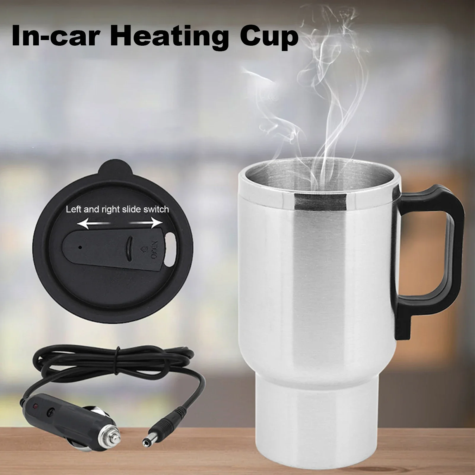 Electric Kettle DC 12V Car 450ml Stainless Steel Travel Coffee Mug Double Layer Vacuum Insulation