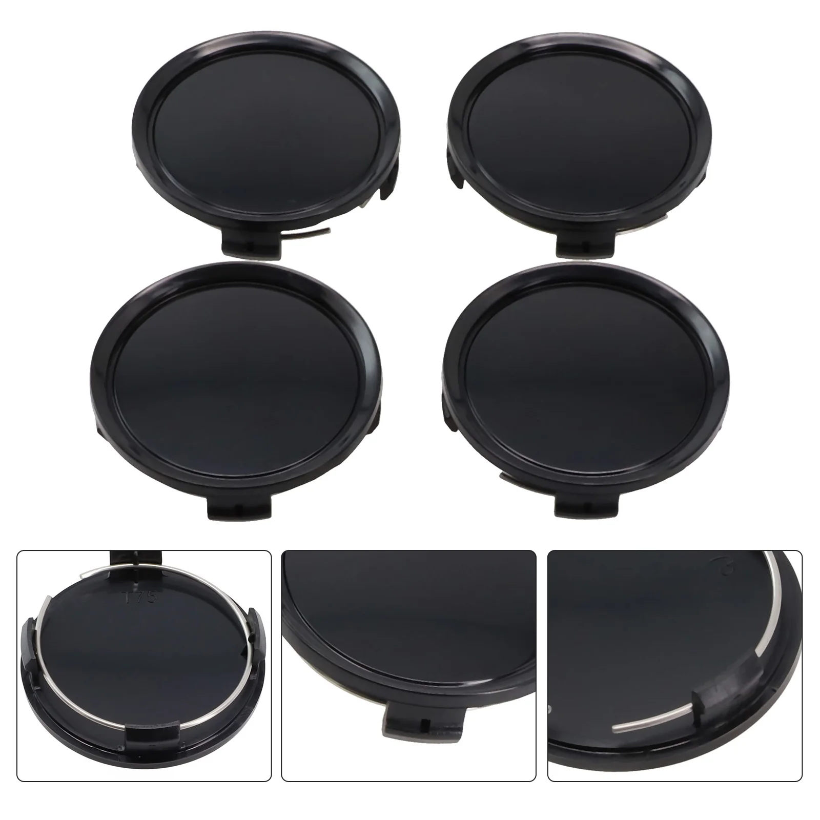 

Universal Hubcap Wheels Center Cap Black Car Cover Decoration Easy Installation Kit Part Replacement Set 4PCS 4x