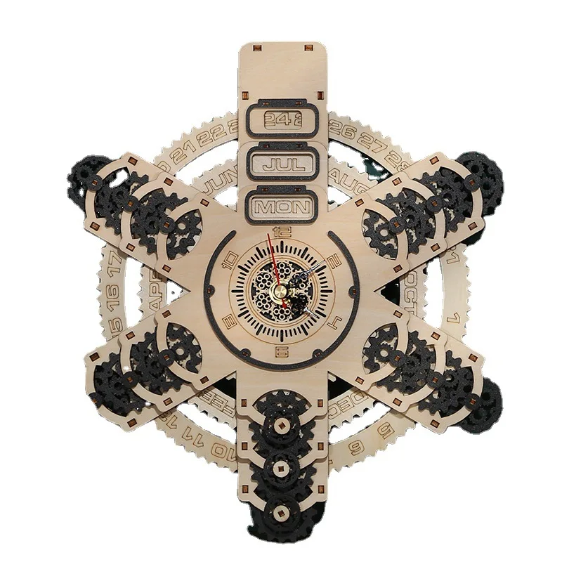 

Wall Clock Wooden Puzzle Perpetual Calendar DIY Wooden Mechanical Model for Kids Adults Toy Home Decor Large wall clock