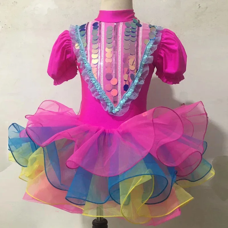 Kids Ballroom Clothing Sequined Modern Dance Tutu Dress Girls Jazz Dance Costume Stage Wear Wedding Princess Dresses
