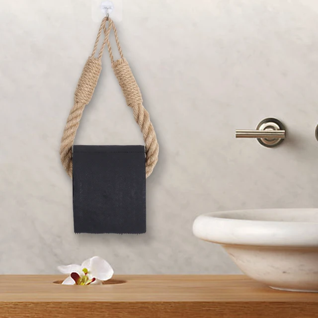 Corde de chanvre accessoires de salle de bain porte-mouchoirs tenture murale corde de chanvre porte-mouchoirs combinaison en bois massif décor à la maison support de rangement 5