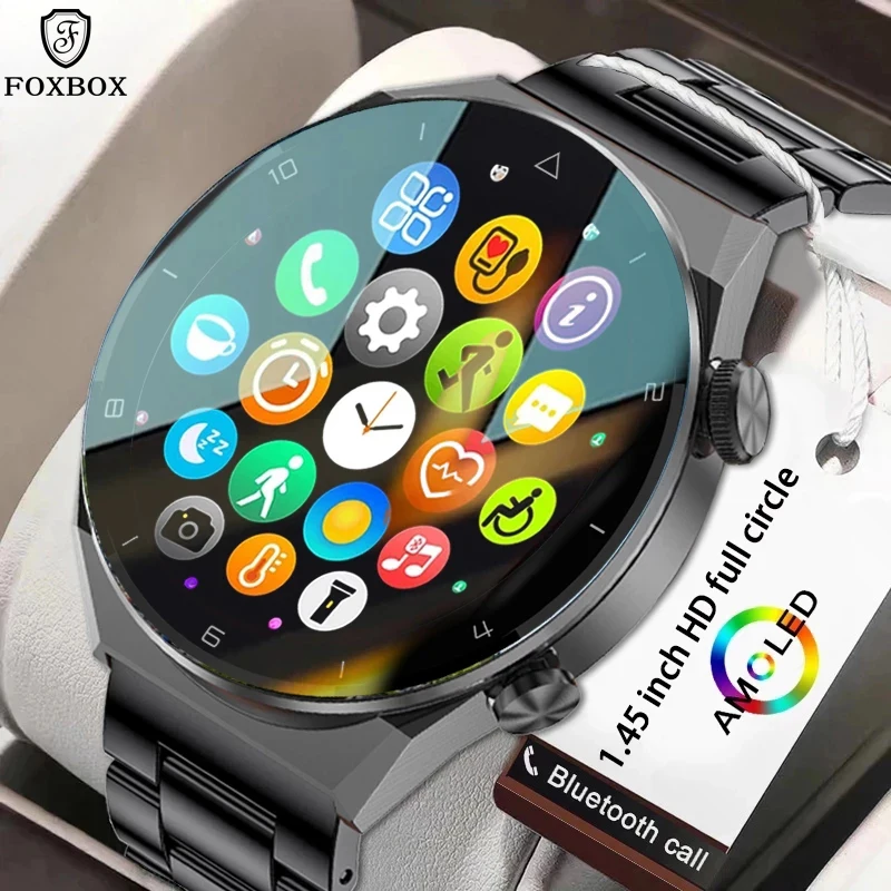 

Foxbox Wireless Charging Watch For Men NFC Smartwatch AMOLED Smart Watch busines HD Screen Bluetooth Call Large Capacity Battery