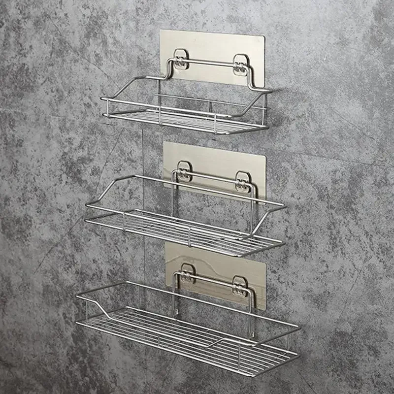 Bathroom Shelf Rack Bathroom Shelf Wall Shelf Organizer Bathroom Storage Rack Storage Rack Wall Shelf Stainless Steel Bathroom Storage Shelf Punch-Free Kitchen Bathroom Toilet Wall Hanging Storage Rack
