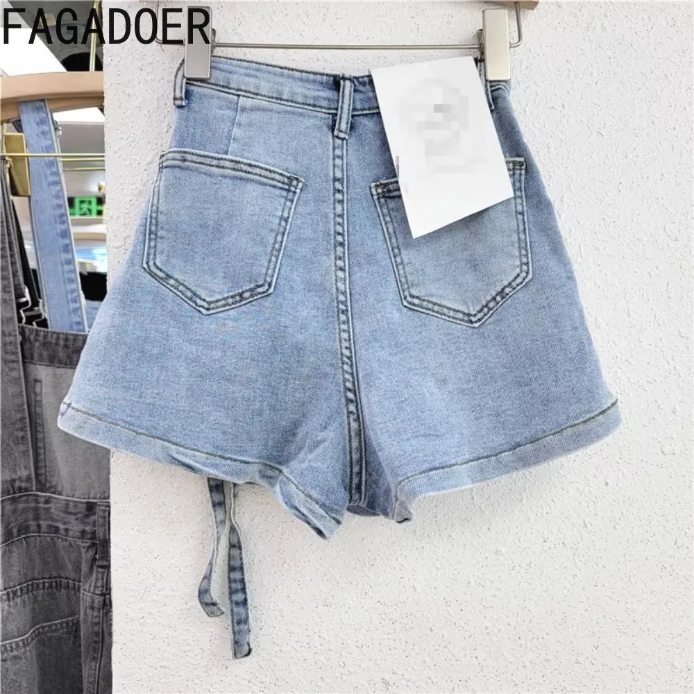 FAGADOER Y2k Blue Denim Skirt Shorts Pockets Patchwork Cargo Shorts High Waisted Casual Streetwear Jeans Shorts 2023 New