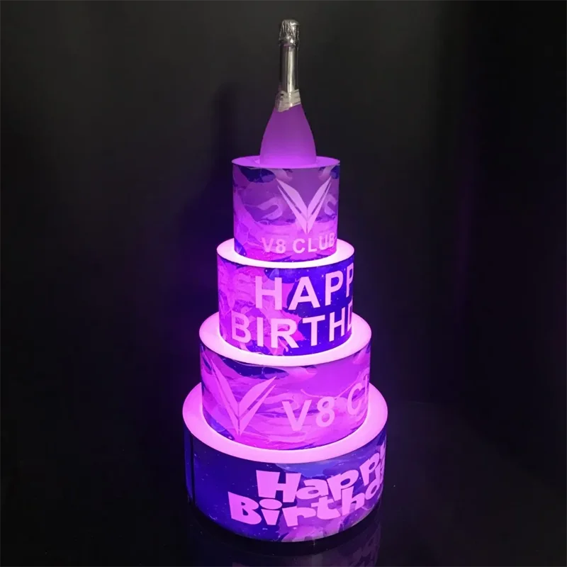 LED Lighted Rechargeable Happy Birthday Cake Bottle Presenter bottle Glorifier Holder VIP for Party Lounge Bar NightClub