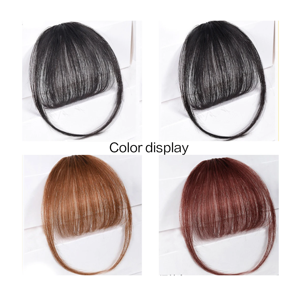 Synthetic Protein Silk Hair Bangs Wig Slightly Straight With Sideburns Women One-piece Clip Bangs Brown Black Daily Wear