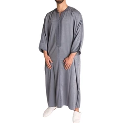 Durable Kaftan Robe Arab Muslim Men Thobe Long Sleeve Dubai Ethnic Clothes Gown Nightshirts Pajama Clothes for M/L/XL/XX