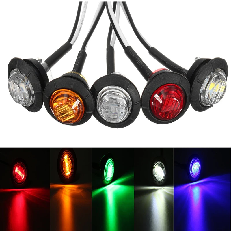 

1pc 24V 3LED 3/4" Round Trailer Side Marker Lights Yellow White Red For Trucks Clearance Lights Truck Turn Signal Lamp