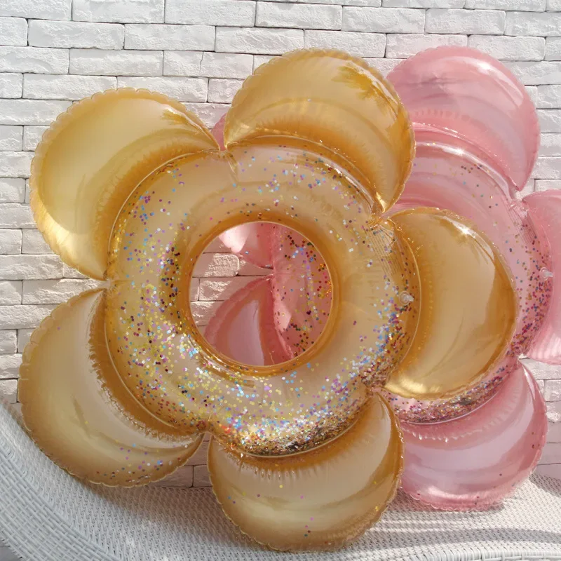 Gold Sequin Flower Swimming Ring Adult Holiday Photography Inflatable Floating Device Safety Gear For Water Sports And Entertain