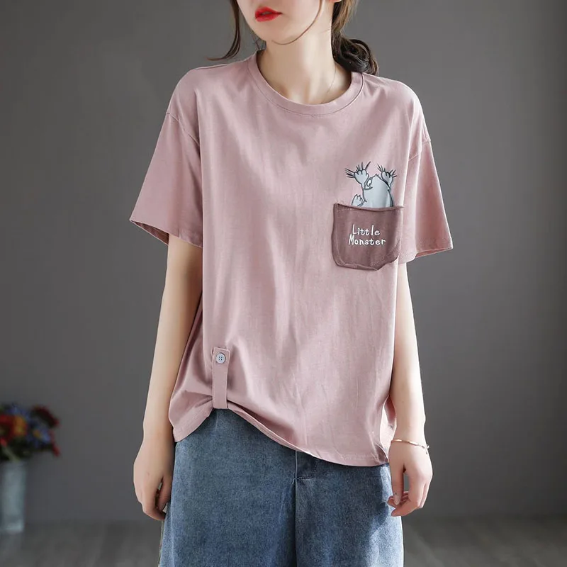 

Fashion O-Neck Spliced Button Letter Pockets Printed Blouse Women's Clothing 2023 New Casual Pullovers Loose Korean Shirt