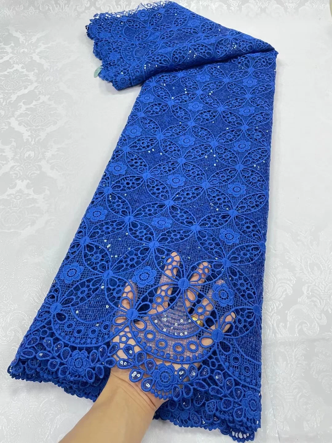 

Royal Blue African Water Soluble Mesh Lace Fabric 2023 High Quality French Guipure Cord Sequin Lace Fabric For Women Party Dress