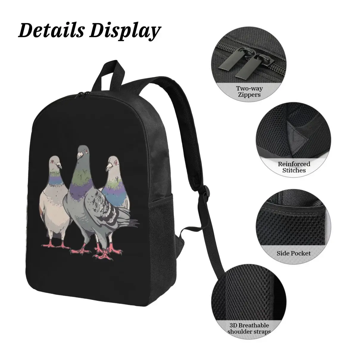 Pigeons, Pigeon Breeding, Pigeon Fanciers Backpack BookBag School Bag Computer Shoulder Bags 3ps Insulated Lunch Bag Pencil Case 3
