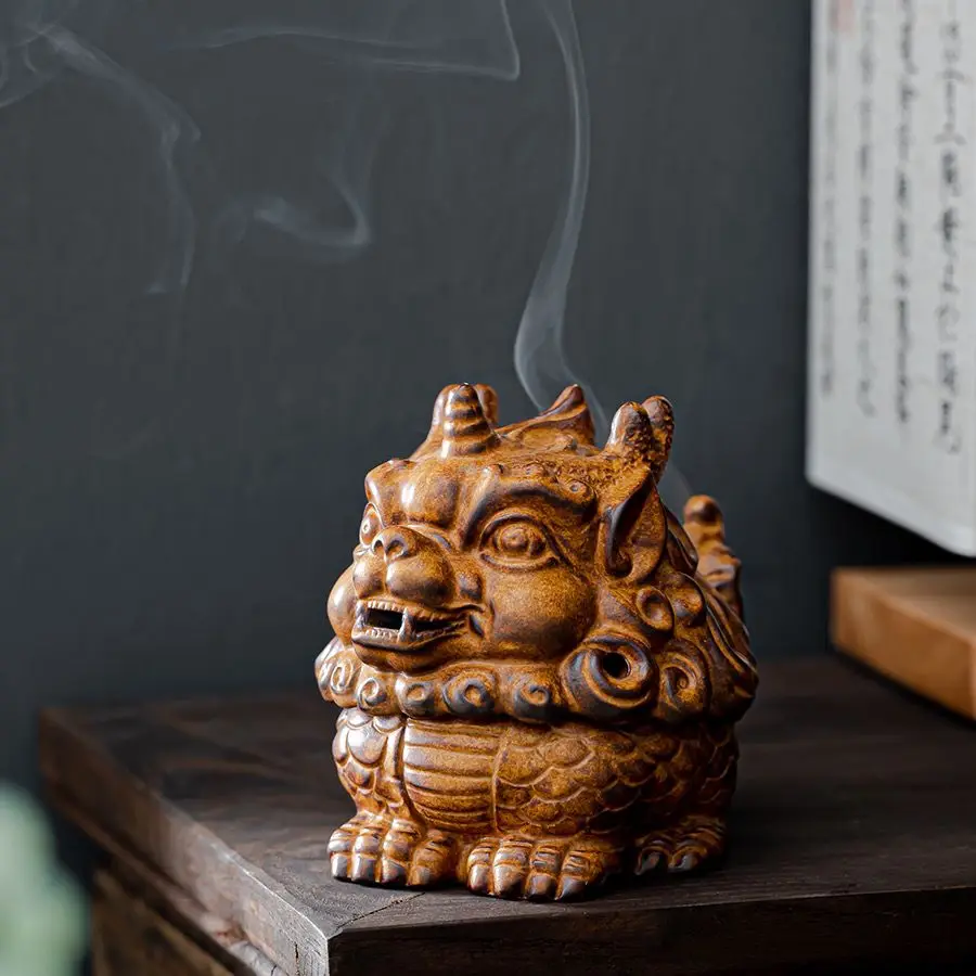 Ceramic Retro Dragon Turtle Shape Incense Burner, Indoor Aroma Rack, Chinese Zen Tea Living Room Decor Home Fragrance Stove, 1Pc