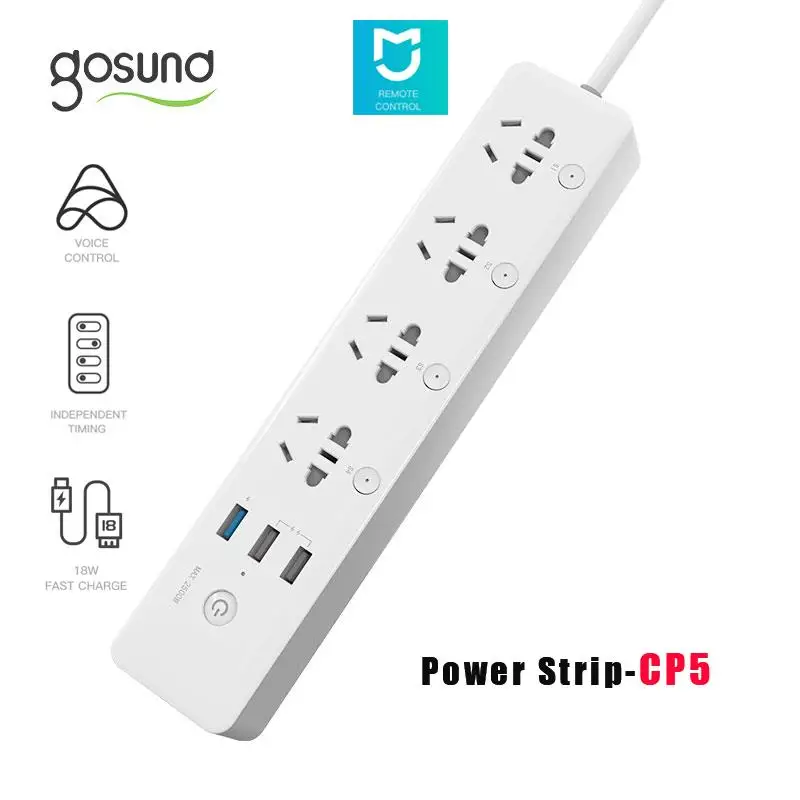 

New NEW Gosund Smart Power Strip CP5 WIFI 4 Sockets 4 Individual Switches 3 USB 18W Fast Charging Extension Sockets For Mihome