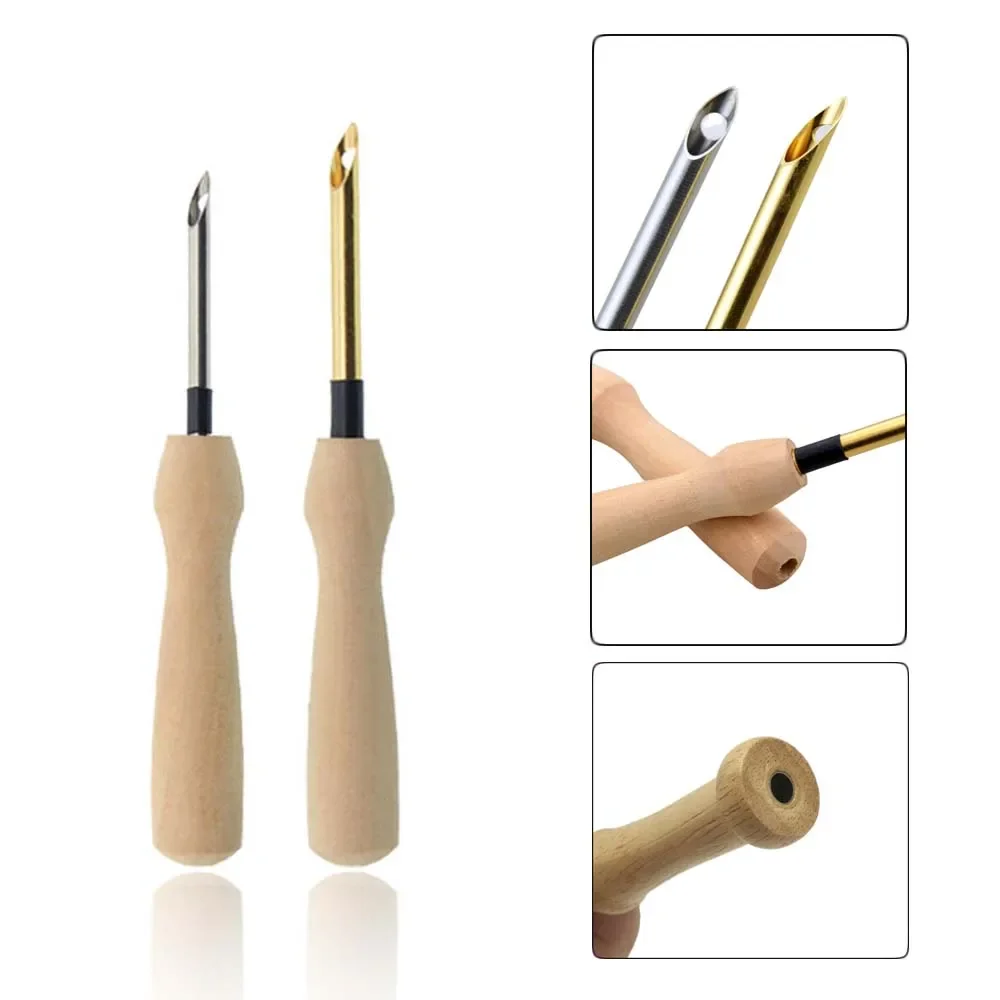 Sewing Punch Needle Knitting Embroidery Pen Wooden Handle Weaving Sewing Felting Craft Punch Threader DIY Sewing Accessories