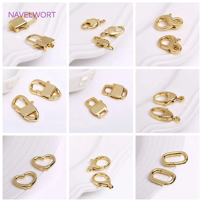 Spring Clasps 18K Gold Plated Brass Heart/Oval Push Clasp Carabiner For DIY Handmade Jewelry Making Accessories