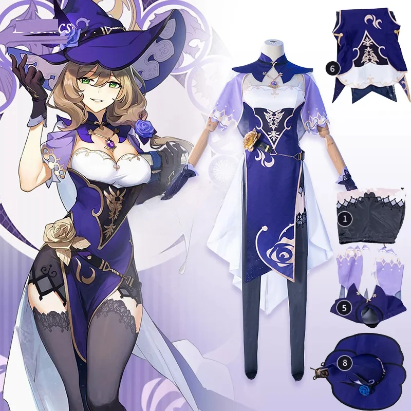 

Cosplay Game Anime Game Genshin Impact Lisa Witch of Purple Rose Cosplay Costume The Librarian Sexy Halloween Party Dress