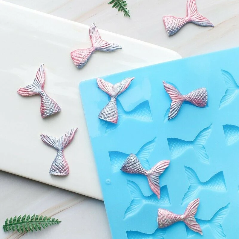 

Grids Mermaid Tail Silicone Mold Fishtail Fondant Cupcake Cake Decorating Baking Tools Soap Mold Fish Fork Tail