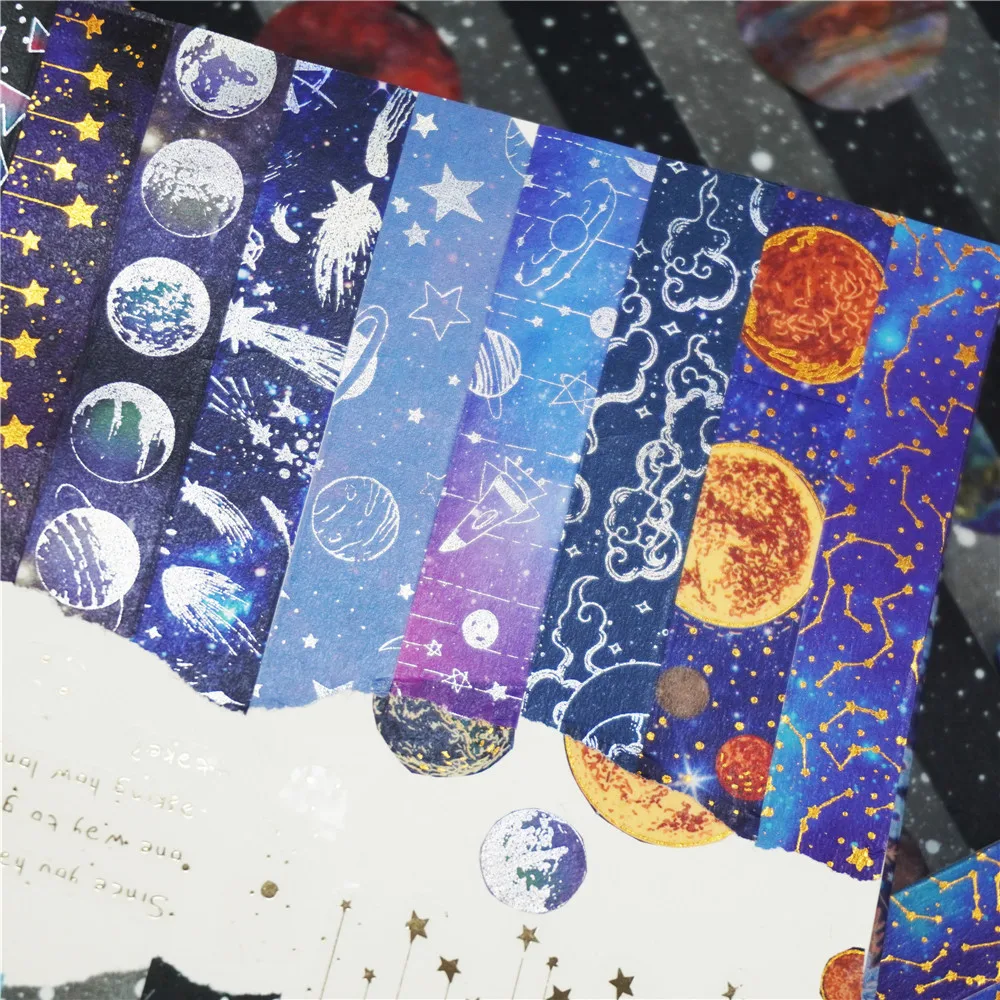 19 pcs/set Fantasy Galaxy Universe Planet Gold Silver Plated Washi Tapes Set Scrapbooking Diy Journal Masking Tape Deco Gift 3
