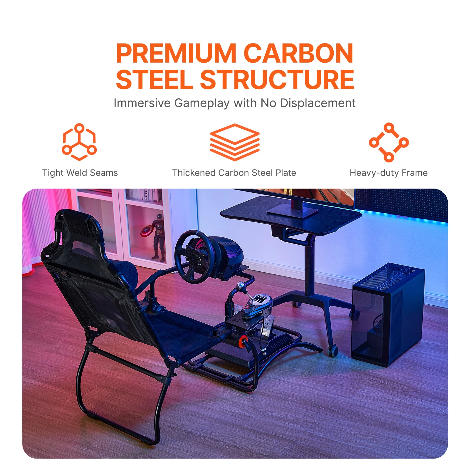 SucceBuy Racing Wheel Stand Foldable to Logitech G923/G920/G29 Steering Wheel Stand & Foot Simulator GT/Formula Mode Large Size - 3