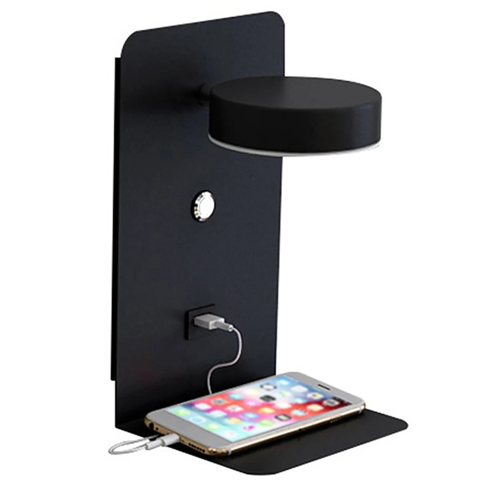 

Reading Wall Light with USB Port Charging Creative Rack Bedside Lamp with Switch -Black
