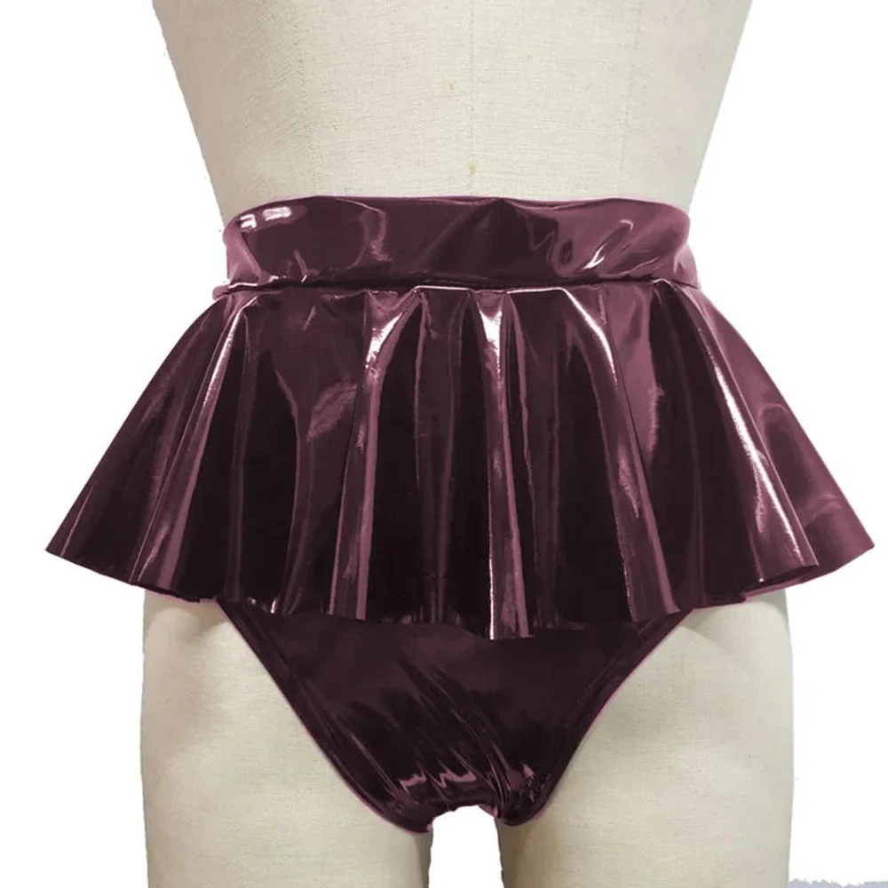 Sissy Sexy Shorts High Waist Wet PVC Leather Mini Skirts Pants Wetlook Pole Dance Ruffled Hot Pant Exotic Lingerie Underwear 7XL