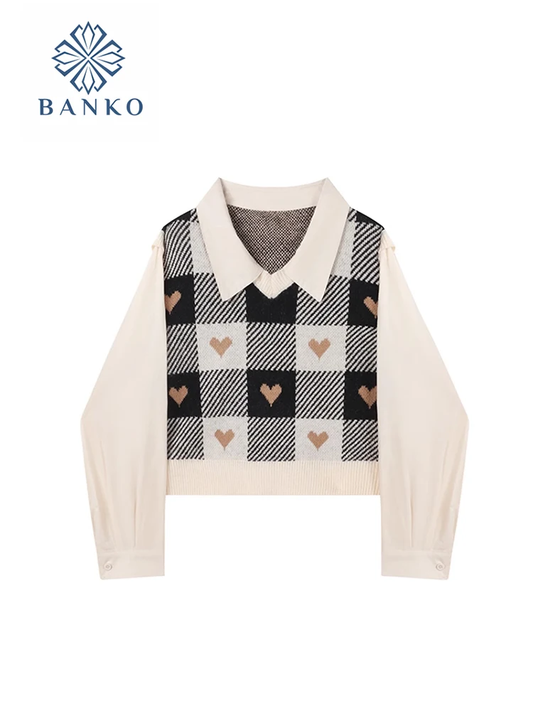

Harajuku Knitted Jumper Pullovers Women Plaid Print Long Sleeve Autumn Winter Female Spliced Sweater Tide Office Lady Korean Y2K