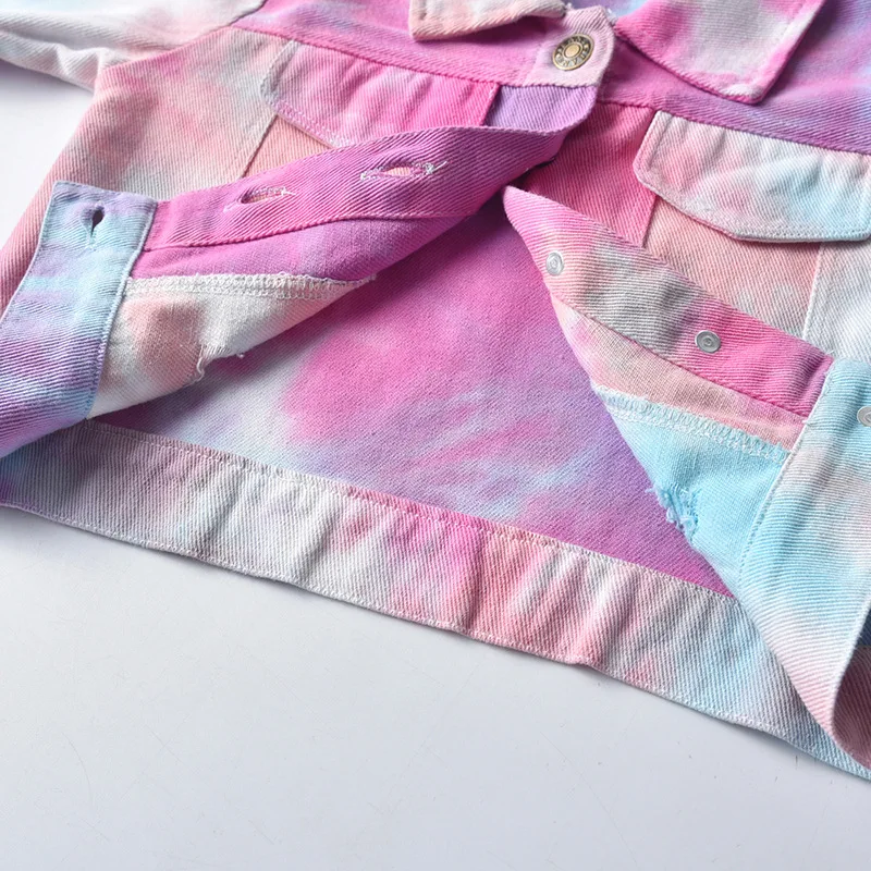 Boys Girls Tie Dye Denim Jacket Spring 2022 New Baby Jacket Baby Girl Outerwear Fashion Lapel Buttons Jacket Toddler Kids Coat fleece lined coat