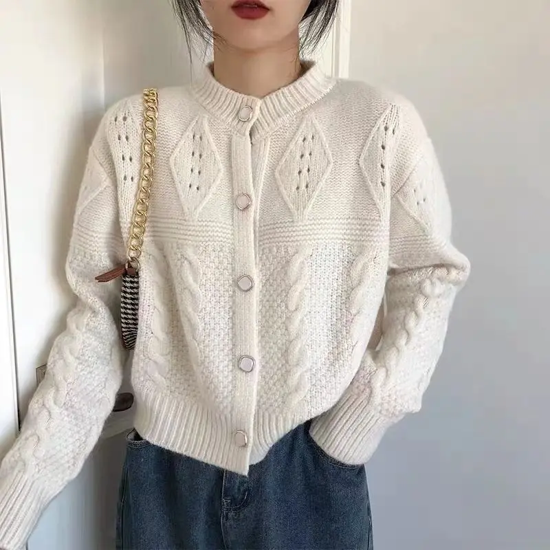 

Twisted Knitted Cardigan Women Lazy Style Loose Single Breasted Sweater Coat Ladies Winter Simple Casual Arygyle Cardigans XC099