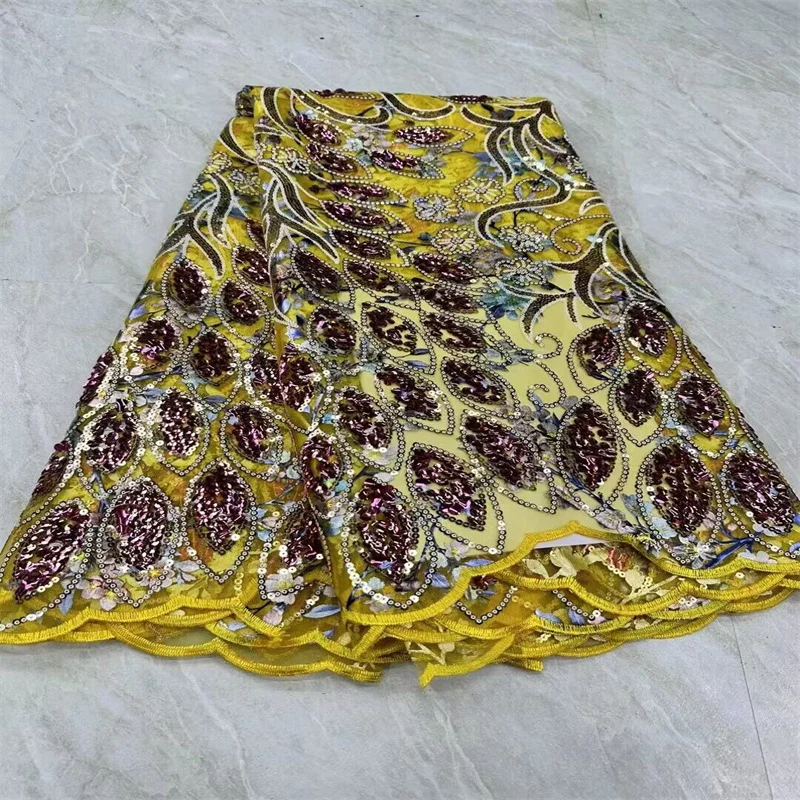 

High Quality African Lace Fabric, French Net Sequins Fabric for Sewing, Embroidered Tulle, Nigerian Lace Fabric, 5 Yards