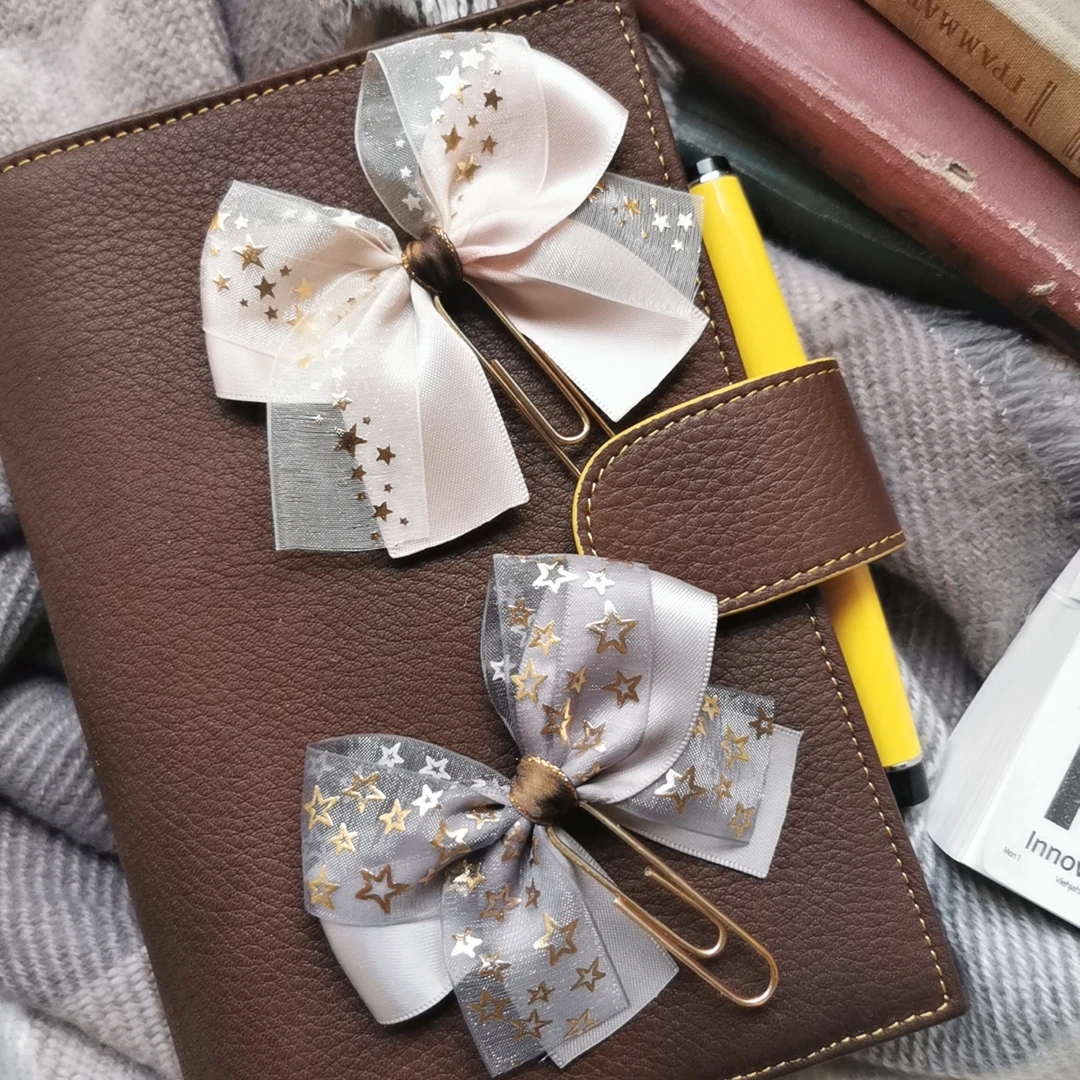 Champagne Ribbon Bow Paper Clip Ins Style Bookmarks Notebook Decoration Book Accessories Cute Stationery
