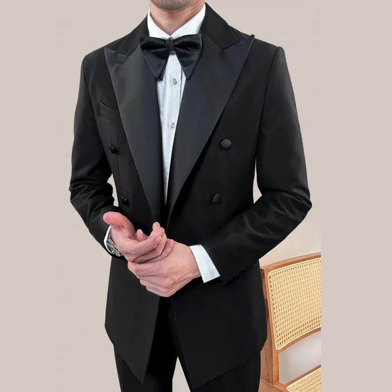 Vintage Black Men Suits Two Piece Fashion Peak Lapel Male Suit Slim Wedding Party Groom Banquet Tuxedo Costume Homme 2025 4