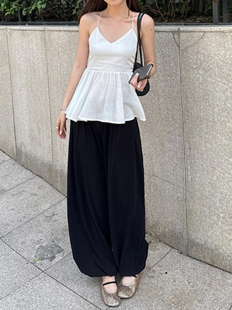 [EAM] High Elastic Waist Black Gray Brief Long Casual Wide Leg Pants New Trousers Women Fashion Tide Spring Autumn 2026 1DJ8226