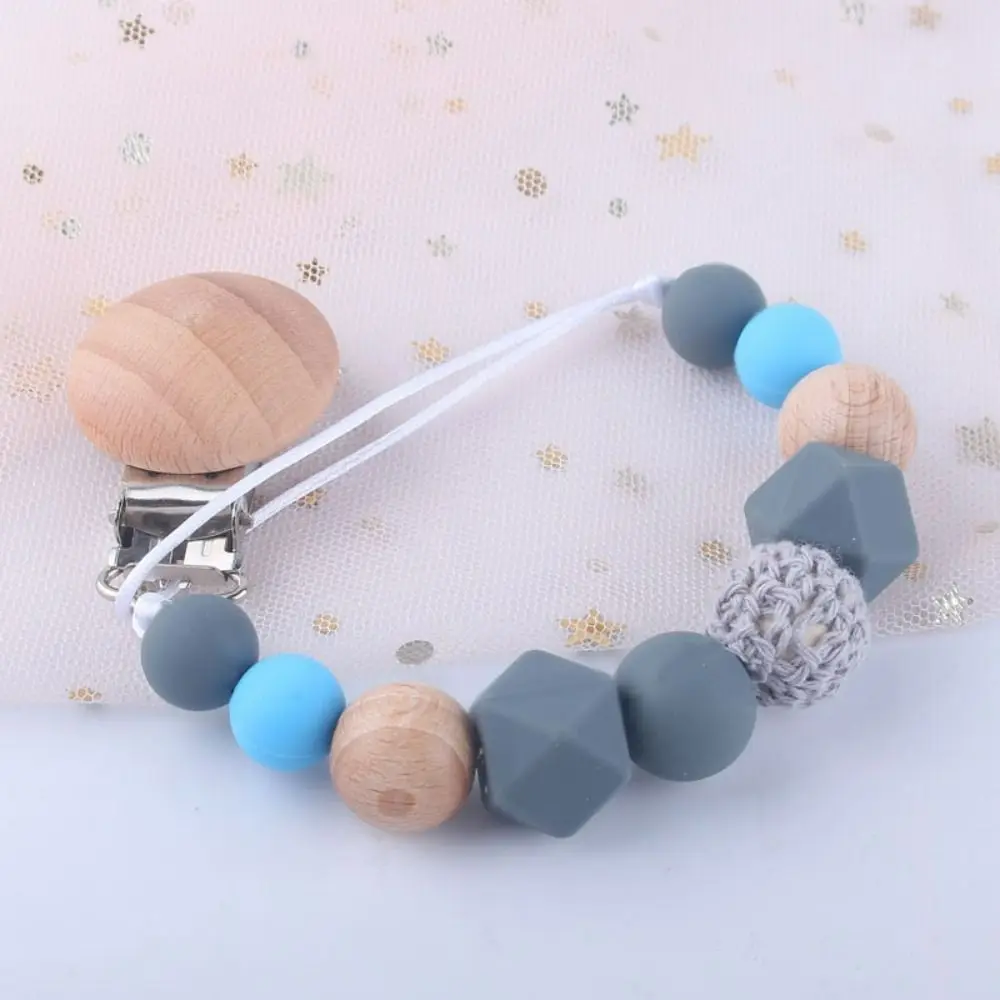 Cute Soother Holder Children Toddler Wood Dummy Clips Pacifier Holder Clips Baby Teether Toys Straps Baby Pacifier Chain