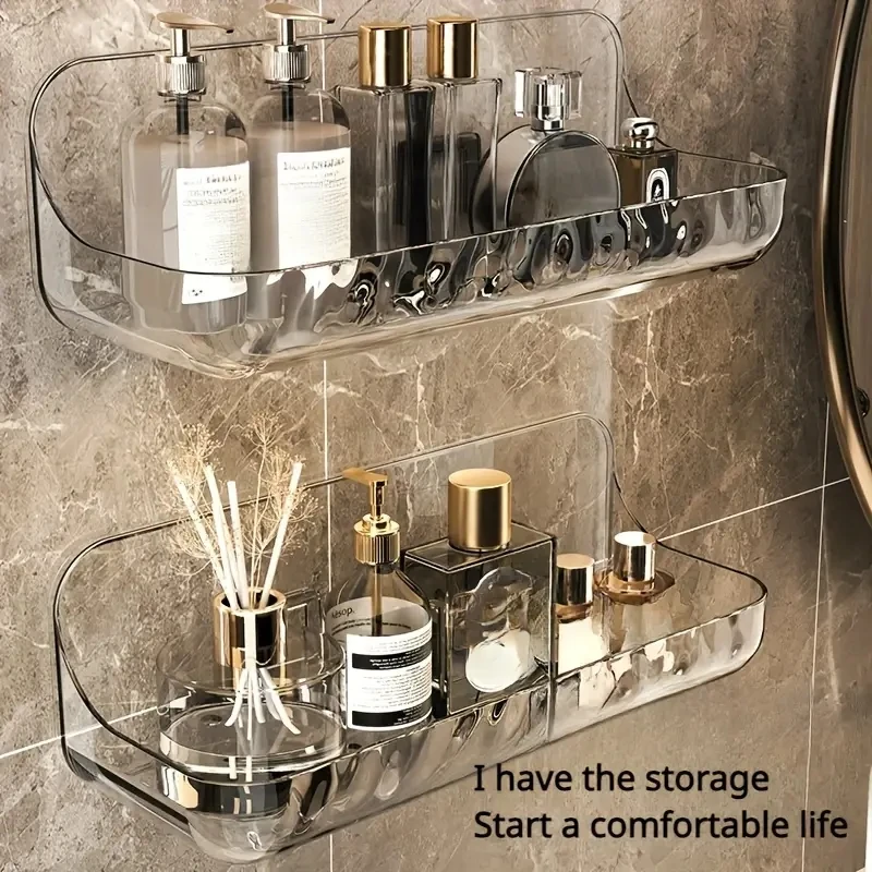 Elegant transparent acrylic bathroom shelf - Space-saving, no-drill suction cup wall-mounted, perfect for bathroom fashion stora 6