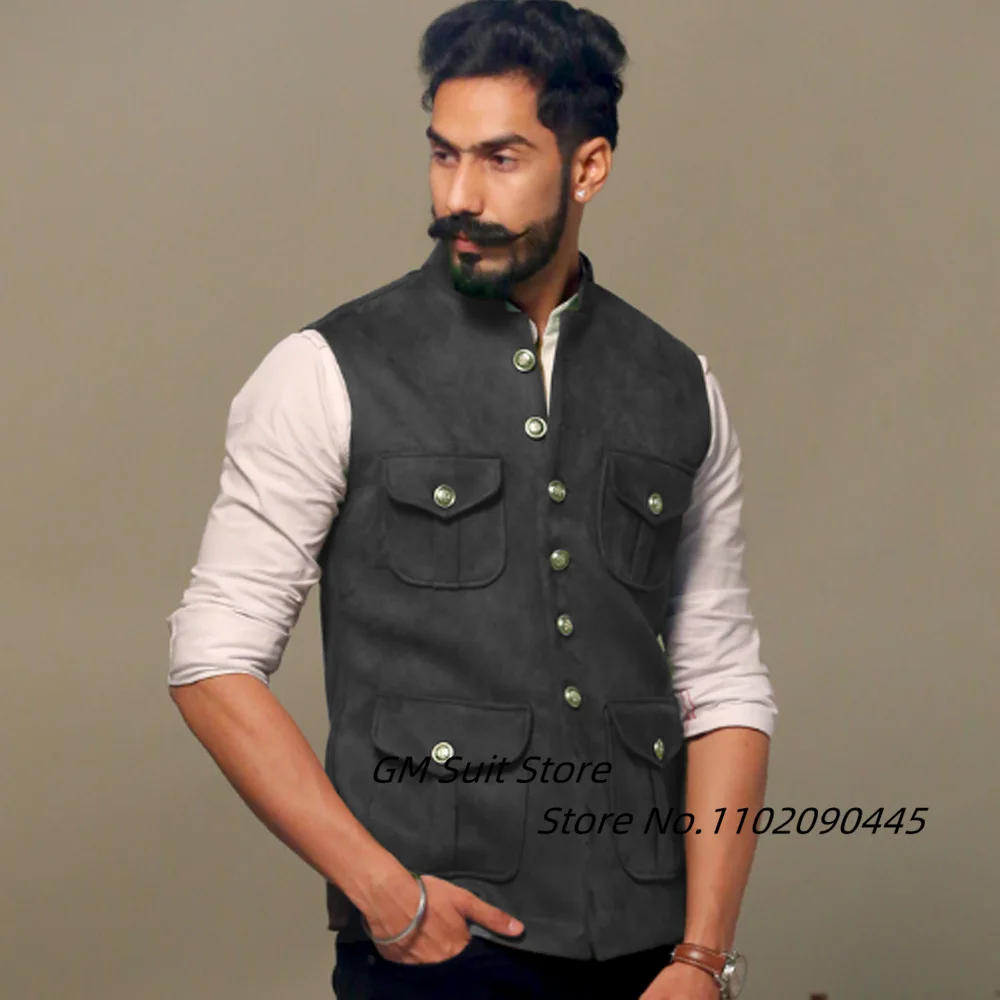 Single-breasted Men's Sleeveless Vest Multiple Pockets Steampunk Man Fashion Casual Vest New in Suits & Blazers Suit Social