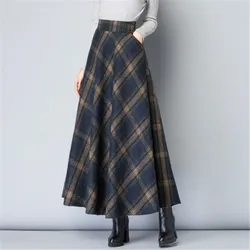 Mom High Waist A-Line Woolen plaid Long Skirts 2021 Autumn Winter Women's Plus Size Maxi Skirts Female Fashion Casual Streetwear