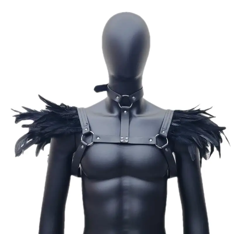 Gothic cosplay collar Sexy Harness Belt Chest Body Harness Leather Feather Bdsm Bondage Gothic Fetish Clothing