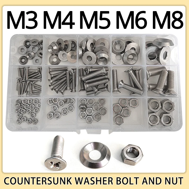 M3 M4 M5 M6 M8 304 Stainless Steel Countersunk Washer Screw Bolt And
