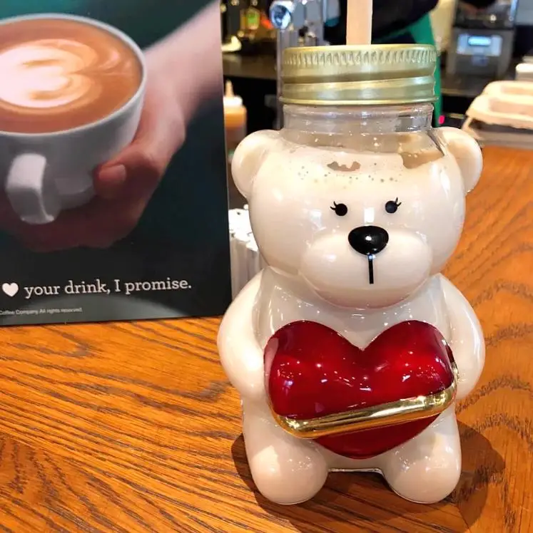 New ★★★Crown Bear Red Love Glass Straw Cup, Valentine's Day Cup