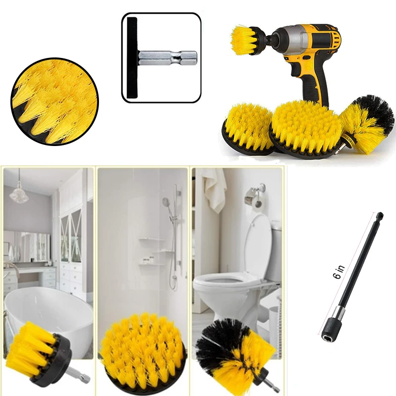 UNTIOR Electric Drill Brush Attachment Set Power Scrubber Brush Car  Polisher Kitchen Bathroom Cleaning Kit Toilet Cleaning Tools - AliExpress