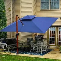 10' X 13'Double Top Deluxe Wood Pattern Rectangle Patio Umbrella Offset Hanging Umbrella Outdoor Market Umbrellas Garden 1