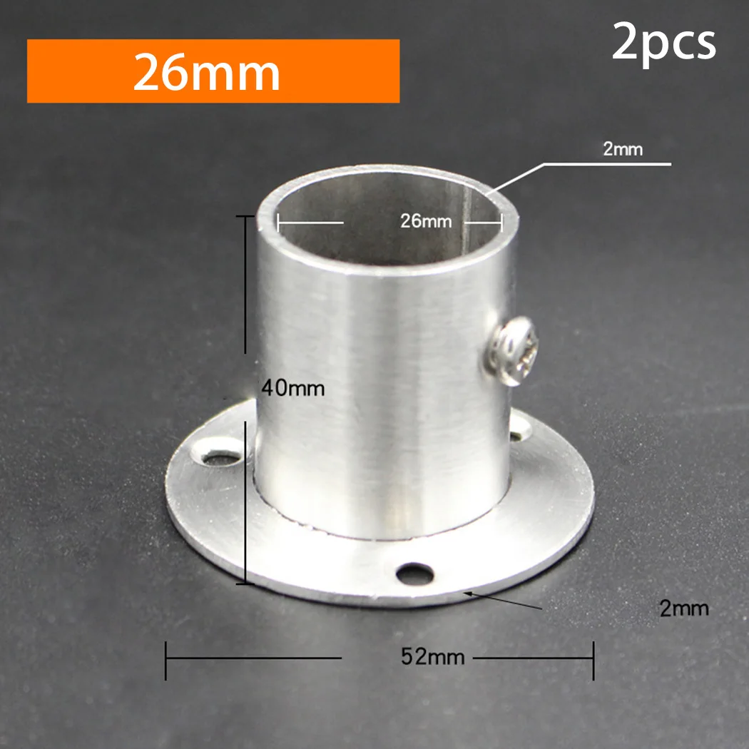

19.5mm Closet Rod Brackets 22.5mm 26mm Closet Clothes Flange High quality Holder Rod Socket Stainless Steel 2 Pcs