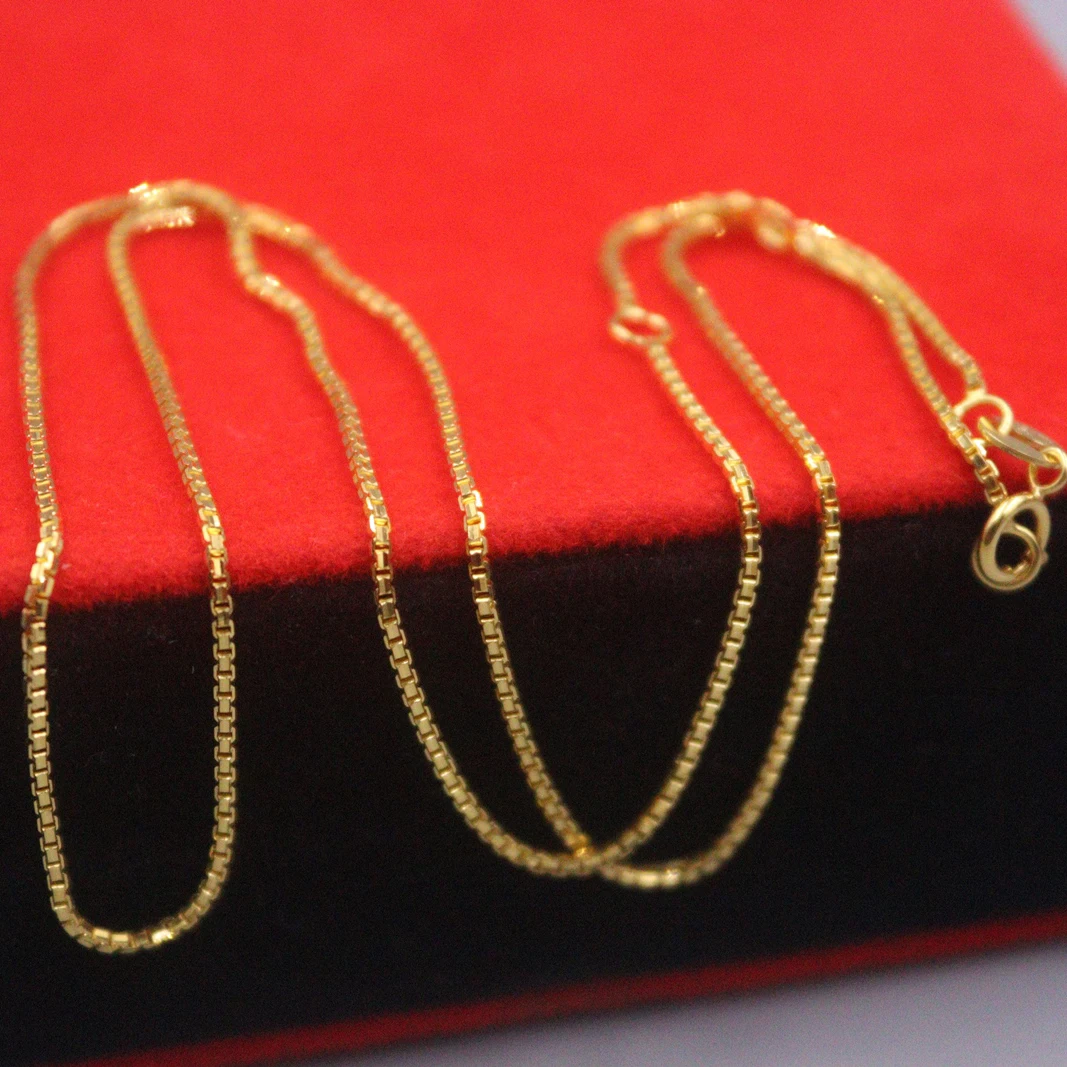 

Au750 Real 18K Yellow Gold Neckalce For Women 1mm Link Box Chain 45cm Length 3.5-3.6g Jewelry Free Shpping