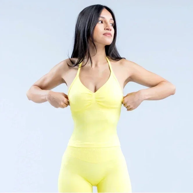 Impact Longline Strappy Gym Top With Logo Backless Gym Clothes Women Scrunch Built-in Bra With Removable Cups Yoga Tank Tops 3