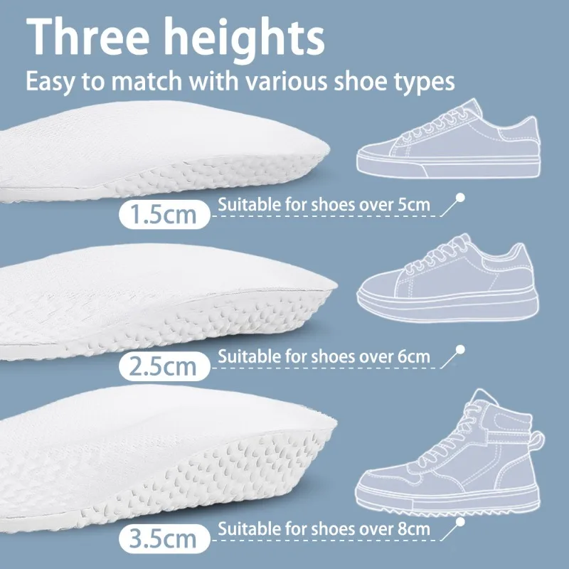 2pcs Height Increase Insoles for Feet PU Memory Foam Shoes Pad Breathable Orthopedic Heel Lift Insole for Sport Running Care