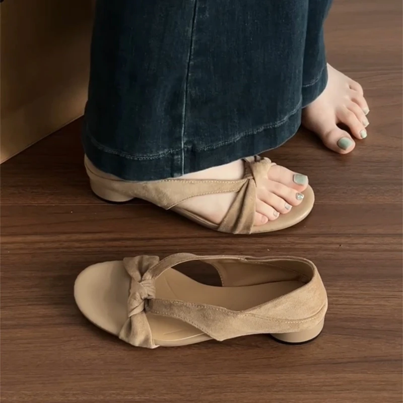 Butterfly-knot Women Gladiator Sandals Concise Slip On Low Heel Shoes Summer Comfort Daily Walking Dress Sandals_vogvips.com