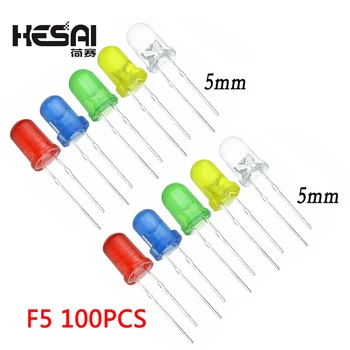 5mm 라운드 LED 다이오드 100 개/몫 UltraBright 레드/그린/블루/화이트/옐로우