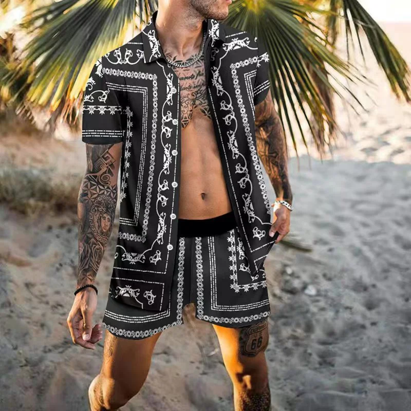 Beach Fashion Flower Print Two Piece Sets For Men Short Sleeve Shirt Shorts Suits 2023 Summer Hawaiian Casual Male Outfit Tees